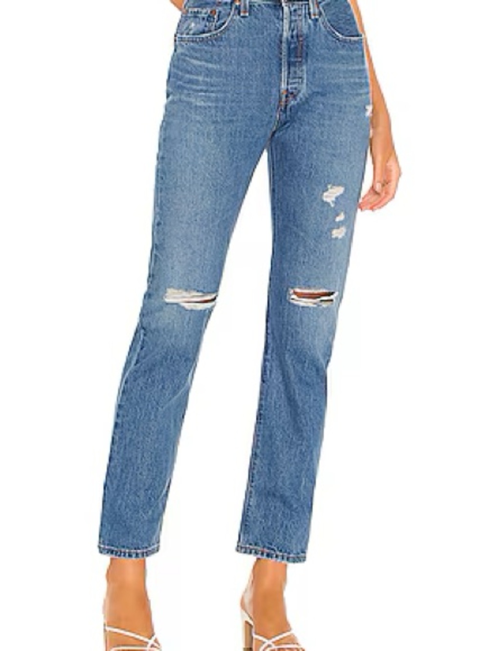 Levi's 501 Original Fit Medium Wash Straight Leg Distressed Button Fly Jeans